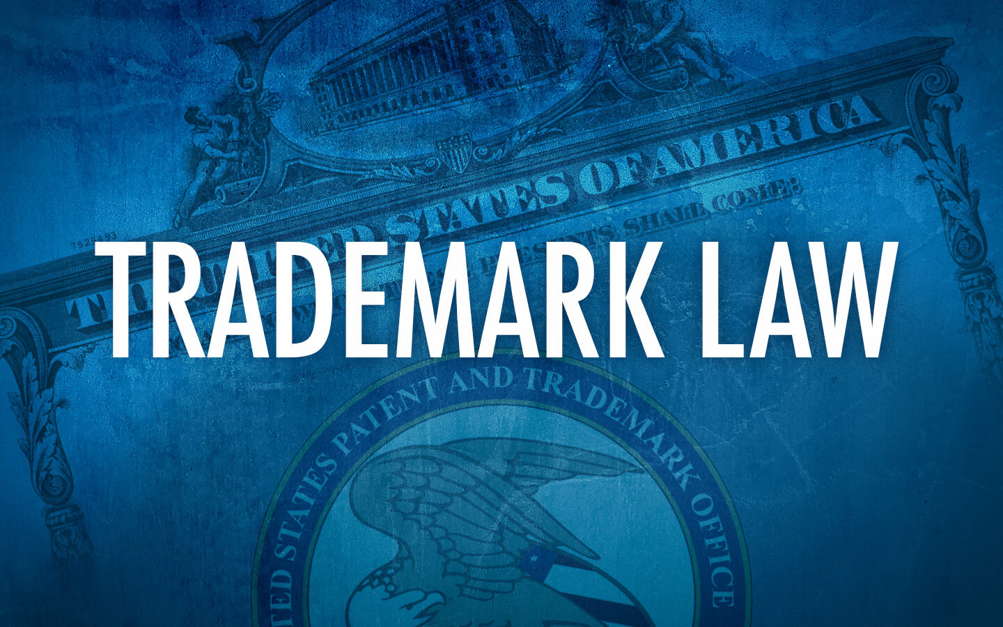 Seal of the United States Patent and Trademark Office logo in a blue background from Melvin K. Silverman Law Office